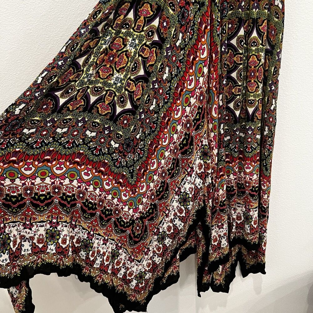Bila Maxi Dress Sz S V-Neck Geometric Print Boho Gypsy Hanky Hem Asymmetrical - Picture 4 of 8